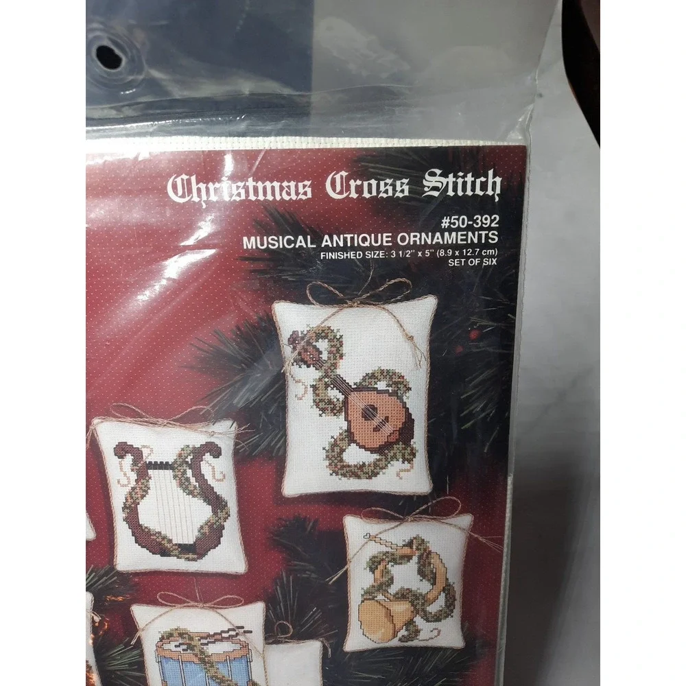 Vintage Janlynn Christmas Cross Stitch Kit Musical Antique Ornaments 50-392